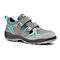 Grey work shoe with Velcro fasteners and turquoise accents. Brand ELTEN. Detailed view.