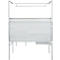 A light gray workbench frame with perforated panel and lighting.