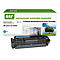 Tonerpatrone mit Verpackung. Aufschrift: Remanufactured Toner Cartridge for HP CE411A/305A, Cyan. Auf der Verpackung: environmental, sustainable, responsible.