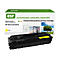 Toner-Kartusche mit gelben Farbakzenten und Produktverpackung, mit Schriftzügen. Aufschrift: "Premium Remanufactured Toner Cartridge für HP W2212A/207A".