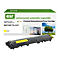 Gelbe Toner-Kartusche für Brother TN-247Y, neben der Produktverpackung mit Text: "Environmental, sustainable, responsible".