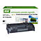 Schwarze Toner-Kartusche vor einer Verpackung mit Text: Premium Remanufactured Toner Cartridge.