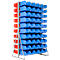 Estantería de almacenaje, instalable por 2 lados, 20 filas, incl. 50 cubos de almacenaje abiertos LF 321 azul y 50 cubos de almacenaje abiertos LF 321 rojo, ancho 1145 x fondo 800 x alto 1950 mm