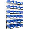 Estantería de pared 6VK Schäfer Shop Select, 6 estantes, con 24 cubos azules abiertos LF 221, L 1000 x A 640 x P 220 mm