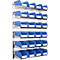 Estantería de pared 6VK Schäfer Shop Select, 6 estantes, con 24 cubos de basura azules LF 221, L 1000 x A 640 x P 220 mm