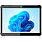 Ein robustes Tablet mit schwarzem Rahmen zeigt den blauen Windows-Standardhintergrund.