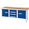 Établi à 3 éléments PWi 200-4 Schäfer Shop Select, plateau en hêtre multiplex, avec chant en acier, L 2000 x P 700 x H 840 mm, jusqu'à 750 kg, gris clair/bleu gentiane