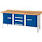 Établi à 3 éléments PWi 200-4 Schäfer Shop Select, plateau en hêtre multiplex, L 2000 x P 700 x H 840 mm, jusqu'à 750 kg, bleu gentiane/aluminium blanc
