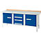 Établi à 3 éléments PWi 200-4 Schäfer Shop Select, plateau en hêtre multiplex, L 2000 x P 700 x H 840 mm, jusqu'à 750 kg, gris clair/bleu gentiane