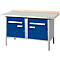 Etabli à armoires Schäfer Shop Select PWi 150-0, ESD, plateau en hêtre multiplex, avec couvercle en acier, jusqu'à 750 kg, L 1500 x P 700 x H 840 mm, bleu gentiane/aluminium blanc