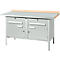 Etabli à armoires Schäfer Shop Select PWi 150-0, ESD, plateau en hêtre multiplex, avec couvercle en acier, jusqu'à 750 kg, L 1500 x P 700 x H 840 mm, gris clair