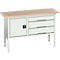 Etabli à bacs Bott verso, avec plateau en multiplex, 3 tiroirs &amp; 1 porte, L 1500 x P 600 x H 830 - 930 mm, RAL 7035 gris clair