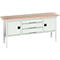 Etabli à bacs Bott verso, avec plateau en multiplex, 3 tiroirs &amp; 2 portes, L 2000 x P 600 x H 830 - 930 mm, gris clair RAL 7035