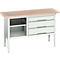 Etabli à bacs Bott verso, plateau en multiplex, 3 tiroirs &amp; 1 tablette, L 1500 x P 600 x H 830 - 930 mm, RAL 7035 gris clair