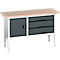 Etabli à caisson Bott verso, avec plateau en multiplex, 3 tiroirs &amp; 1 porte, L 1500 x P 600 x H 830 - 930 mm, gris clair RAL 7035 / gris anthracite RAL 7016