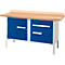 Établi à caisson Schäfer Shop Select PWi 150-3, plateau en hêtre multiplex, jusqu'à 750 kg, L 1500 x P 700 x H 840 mm, bleu gentiane