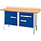 Établi à caisson Schäfer Shop Select PWi 150-3, plateau en hêtre multiplex, jusqu'à 750 kg, L 1500 x P 700 x H 840 mm, bleu gentiane