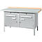 Etabli avec armoires Schäfer Shop Select PWi 150-0, ESD, plateau en hêtre multiplex, avec recouvrement en acier, jusqu'à 750 kg, L 1500 x P 700 x H 840 mm, aluminium blanc