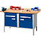 Etabli avec armoires Schäfer Shop Select PWi 150-0, plateau en hêtre multiplex, jusqu'à 750 kg, L 1500 x P 700 x H 840 mm, bleu gentiane/aluminium blanc