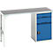Établi Bott verso, plateau en linoléum, 2 tiroirs, 1 porte, 1 tablette, L 1500 x P 600 x H 930 mm, gris clair / bleu gentiane