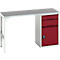 Établi Bott verso, plateau en linoléum, 2 tiroirs, 1 porte, 1 tablette, L 1500 x P 600 x H 930 mm, gris clair / rouge pourpre