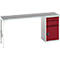 Établi Bott verso, plateau en linoléum, 2 tiroirs, 1 porte, 1 tablette, L 2000 x P 600 x H 930 mm, gris clair / rouge pourpre