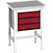 Etabli Bott verso, plateau en linoléum, avec jeu de traverses, 3 tiroirs, L 700 x P 600 x H 780 - 930 mm, gris clair / rouge pourpre