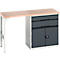 Établi Bott verso, plateau en multiplex, 2 tiroirs, 1 porte, 1 tablette, L 1500 x P 600 x H 930 mm, gris clair / gris anthracite