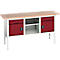Établi Bott verso, plateau en multiplex, 2 tiroirs, 1 tablette, 2 portes, L 1750 x P 600 x H 830 - 930 mm, gris clair / rouge pourpre
