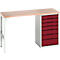 Etabli Bott verso, plateau en multiplex, 7 tiroirs, L 1500 x P 600 x H 930 mm, gris clair / rouge pourpre