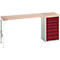 Établi Bott verso, plateau en multiplex, 7 tiroirs, L 2000 x P 600 x H 930 mm, gris clair / rouge pourpre