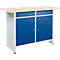 Établi compact Easy 2 portes battantes à charnières et 2 tiroirs, L 1400 x P 600 x H 840 mm, gris/bleu
