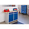 Établi compact Easy 2 portes battantes à charnières et 2 tiroirs, L 1400 x P 600 x H 840 mm, gris/bleu