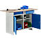 Établi compact Easy 2 portes battantes à charnières et 2 tiroirs, L 1400 x P 600 x H 840 mm, gris/bleu