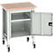 Etabli mobile Bott verso, plateau en multiplex, 1 porte &amp; 1 tablette, roulettes, L 700 x P 600 x H 930 mm, RAL 7035 gris clair