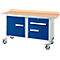 Etabli mobile Schäfer Shop Select PWi 150-3, plateau en hêtre multiplex, avec chant en acier, jusqu'à 400 kg, L 1500 x P 700 x H 840 mm