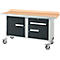 Etabli mobile Schäfer Shop Select PWi 150-3, plateau en hêtre multiplex, avec chant en acier, jusqu'à 400 kg, L 1500 x P 700 x H 840 mm