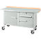 Etabli mobile Schäfer Shop Select PWi 150-3, plateau multiplex décor hêtre, avec couvercle en acier, jusqu'à 400 kg, L 1500 x P 700 x H 840 mm