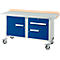 Etabli mobile Schäfer Shop Select PWi 150-3, plateau multiplex décor hêtre, avec couvercle en acier, jusqu'à 400 kg, L 1500 x P 700 x H 840 mm