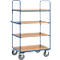 Etagenwagen, 4 Holz-Böden, bis 600 kg, 2-seitige Gitterwände, 1200 x 800 mm, blau