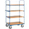 Etagenwagen, 4 Holz-Böden, bis 600 kg, 3 Gitterwände, 1000 x 600 mm, Stahl, blau