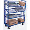 Etagenwagen, Stahl/Drahtgitter, Enzianblau, 4 Etagen, 1650 x 650 mm, Stirnwände mit Rundstahlverstrebung, EasySTOP, bis 400 kg