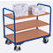 Etagenwagen, Stahl/MDF-Platte, Enzianblau/Buche-Dekor, 3 Etagen, 1200 x 800 mm, EasySTOP, bis 250 kg