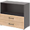 Etagère combinée de bureau TEMPIO, en bois, 2 tiroirs, 2 OH, L 800 x P 340 x H 720 mm, anthracite/chêne caryer