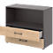 Etagère combinée de bureau TEMPIO, en bois, 2 tiroirs, 2 OH, L 800 x P 340 x H 720 mm, anthracite/chêne caryer
