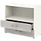 Etagère combinée de bureau TEMPIO, en bois, 2 tiroirs, 2 OH, L 800 x P 340 x H 720 mm, blanc/béton