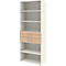Etagère combinée de bureau TEMPIO, en bois, 2 tiroirs, 6 OH, L 800 x P 330 x H 2130 mm, blanc/chêne Sonoma