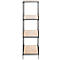 Étagère en métal noir avec quatre étagères en bois clair. La structure est minimaliste et ouverte.