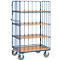 Etagewagen, 4 houten legborden, tot 600 kg, beugels aan 3 zijden, 1000 x 800 mm, staal, blauw