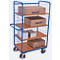 Etagewagen met draadgaas, staal/MDF-plaat, decor gentiaanblauw/beuken, 4 etages, 1175 x 800 mm, EasySTOP, tot 500 kg